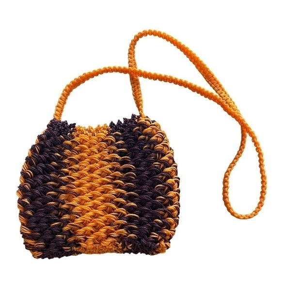 Handmade Crocheted Purse Handbag Brown/Orange with One Floral Piece Attached Vtg - Picture 3 of 11